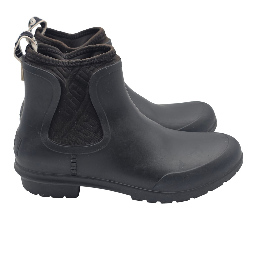 UGG Droplet Rain Boots Women 8 Black Waterproof Chelsea Style Ankle Boot 1110650